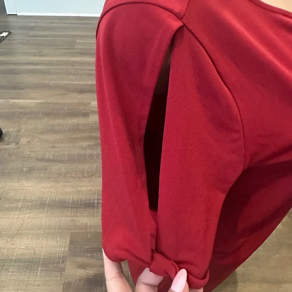 Ann Taylor‎ Factory Red Split Sleeve Knot Detail Scoop Neck Top Womens Medium - Picture 4 of 6